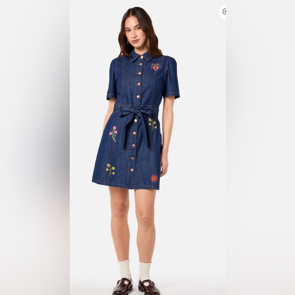 BNWT Princess Highway Folk Art Embroidered Denim Belted Dress - Picture 4 of 16